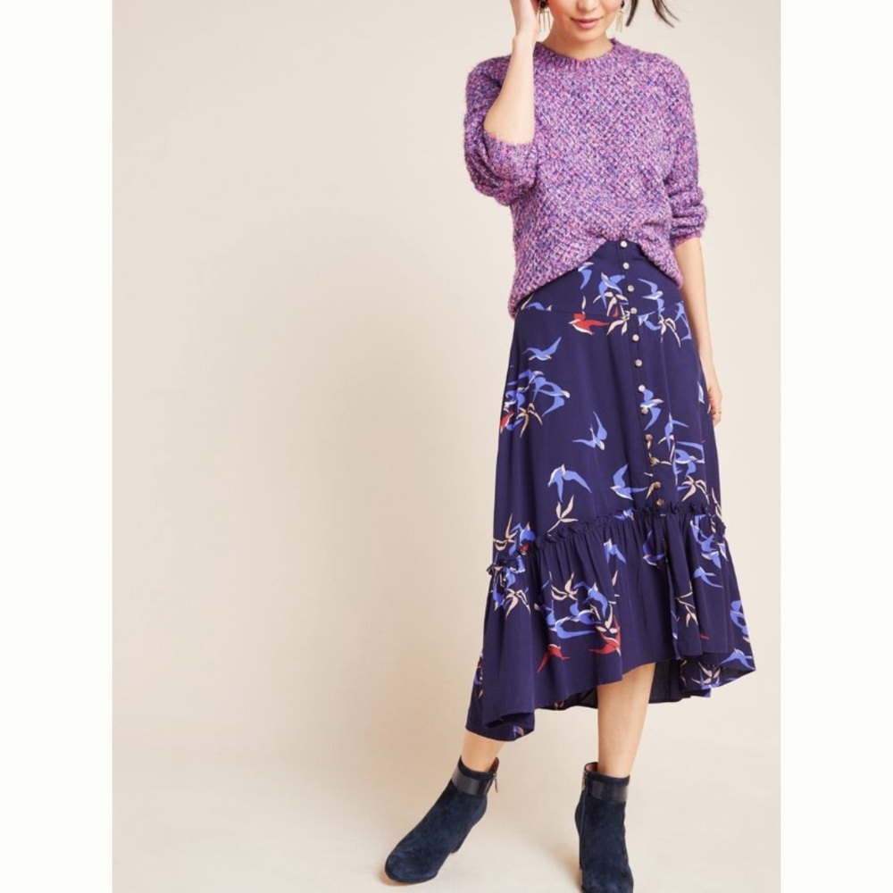 Anthropologie Hi-Lo Merida Flounced Midi Skirt